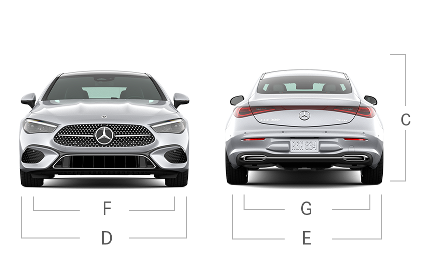 model front and back view diensions