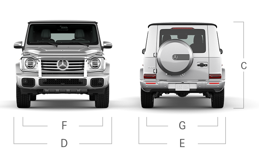 model front and back view diensions